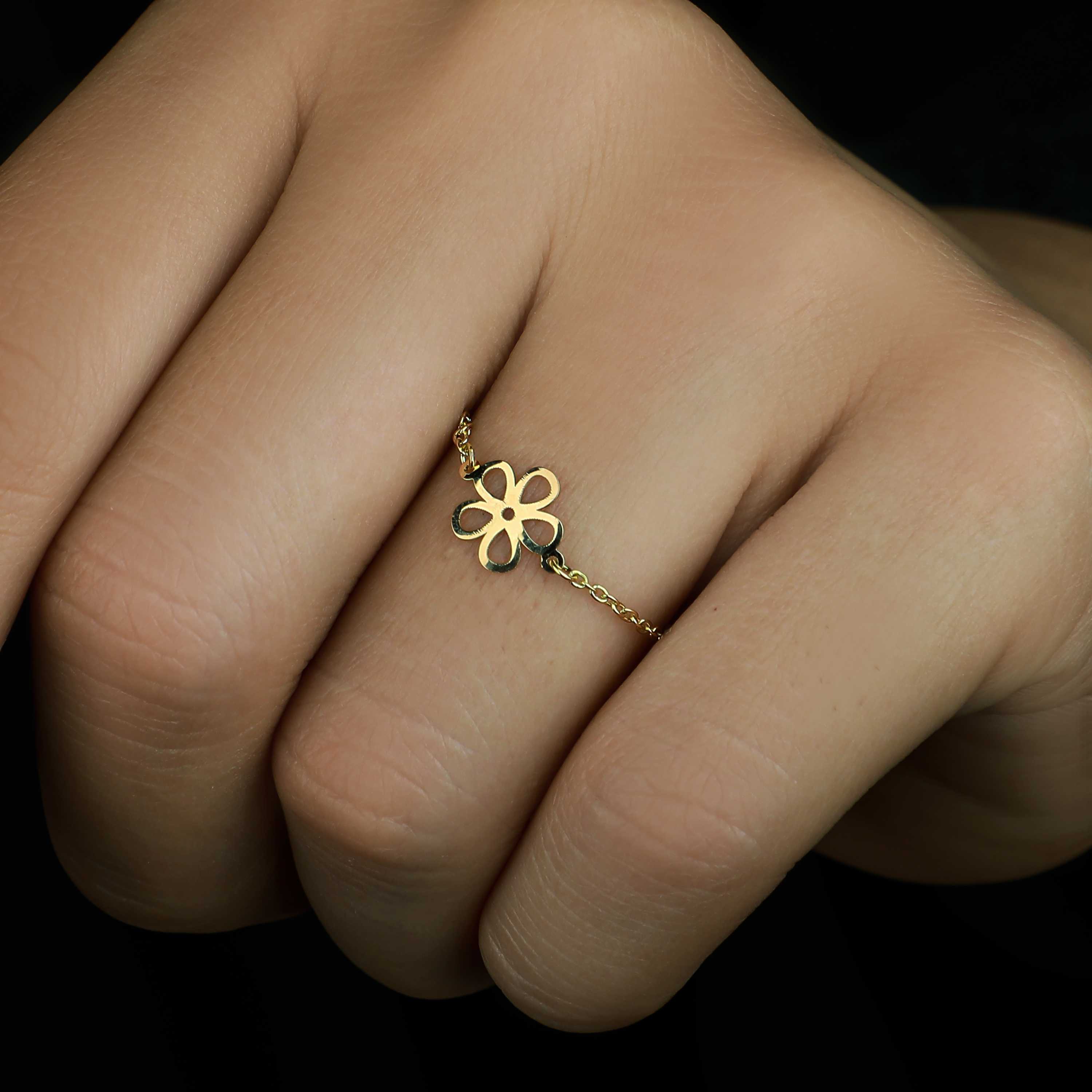 18k gold chain ring, Turkish made - (H-0999)